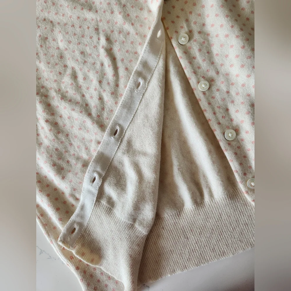 Banana Republic Silk Blend Cardigan L White Pink Polka Dots - Picture 5 of 8